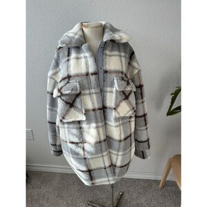 Beige Botany Women's Plaid Teddy Jacket